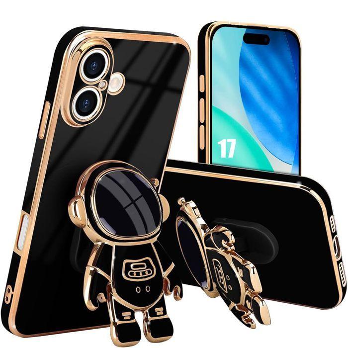 Coque de Protection - BOOLING - pour iPhone 17 - Silicone Anti-Rayures avec Support Astronaute - Noir