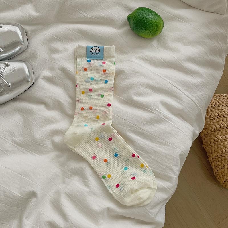 

Тонкие носки на весну и лето для женщин, полосатые носки до середины икры цвета дофамина, сетчатые махровые носки, носки с узором колледж шторм 1 pair звезда