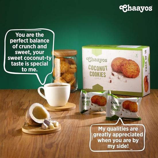 Chaayos Chai Time Snacks - Premium Coconut Cookies | Crunchy Snack | 450g (18 Packs)
