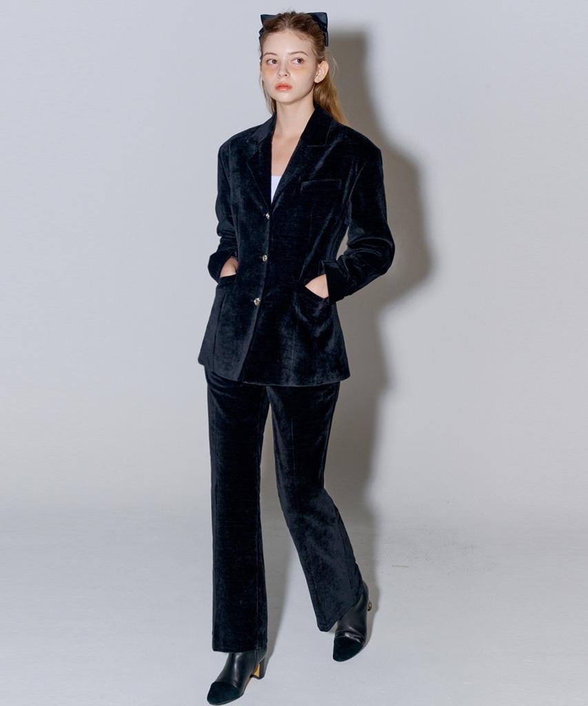 Opening Sunshine Setup Velvet Tailored Jacket + Bootcut Pants Black