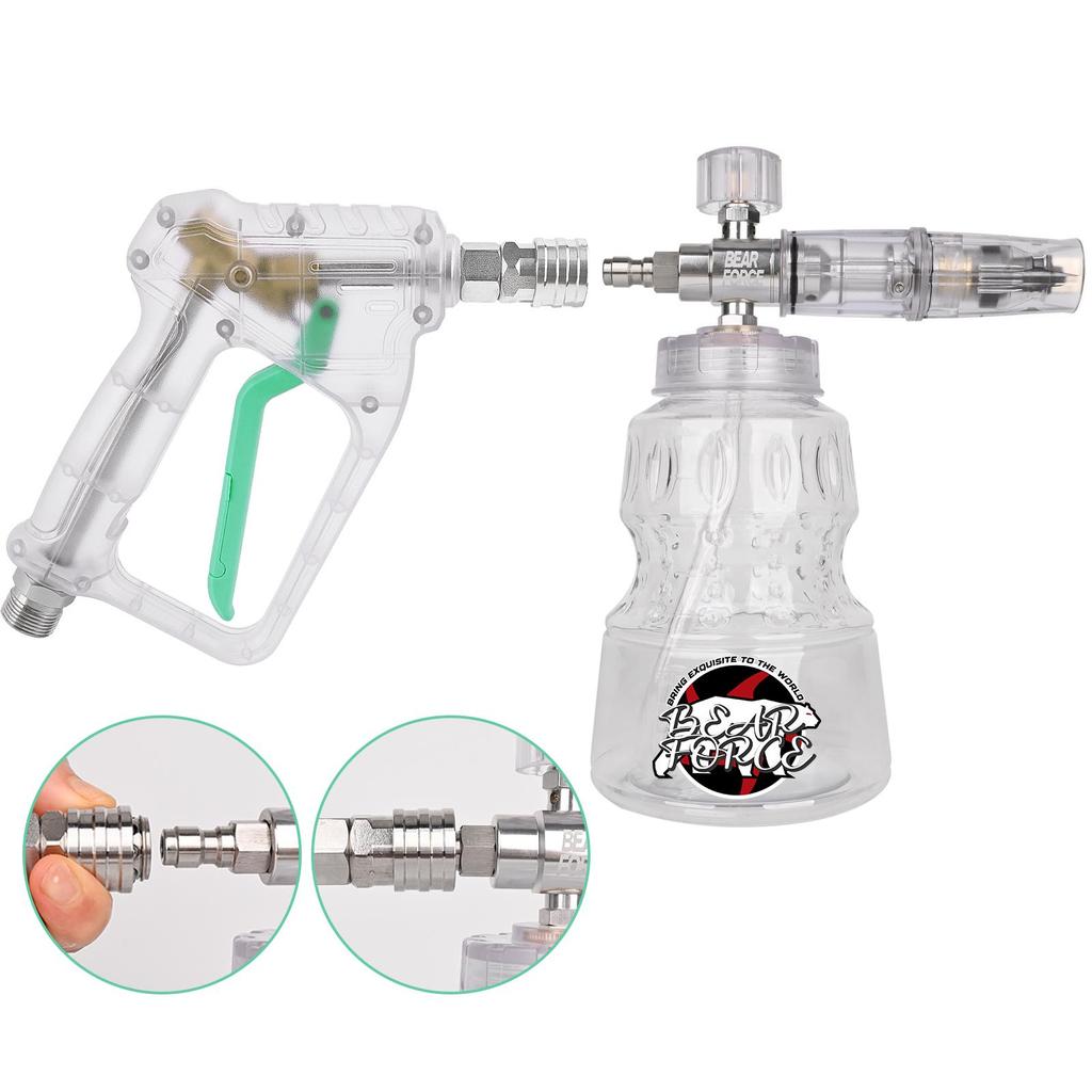 BEAR FORCE Transparent Pressure Washer Gun Kit for Car Cleaning with 1/4” Quick Plug Foam Cannon 1L & 5 Tips & Hose Connector