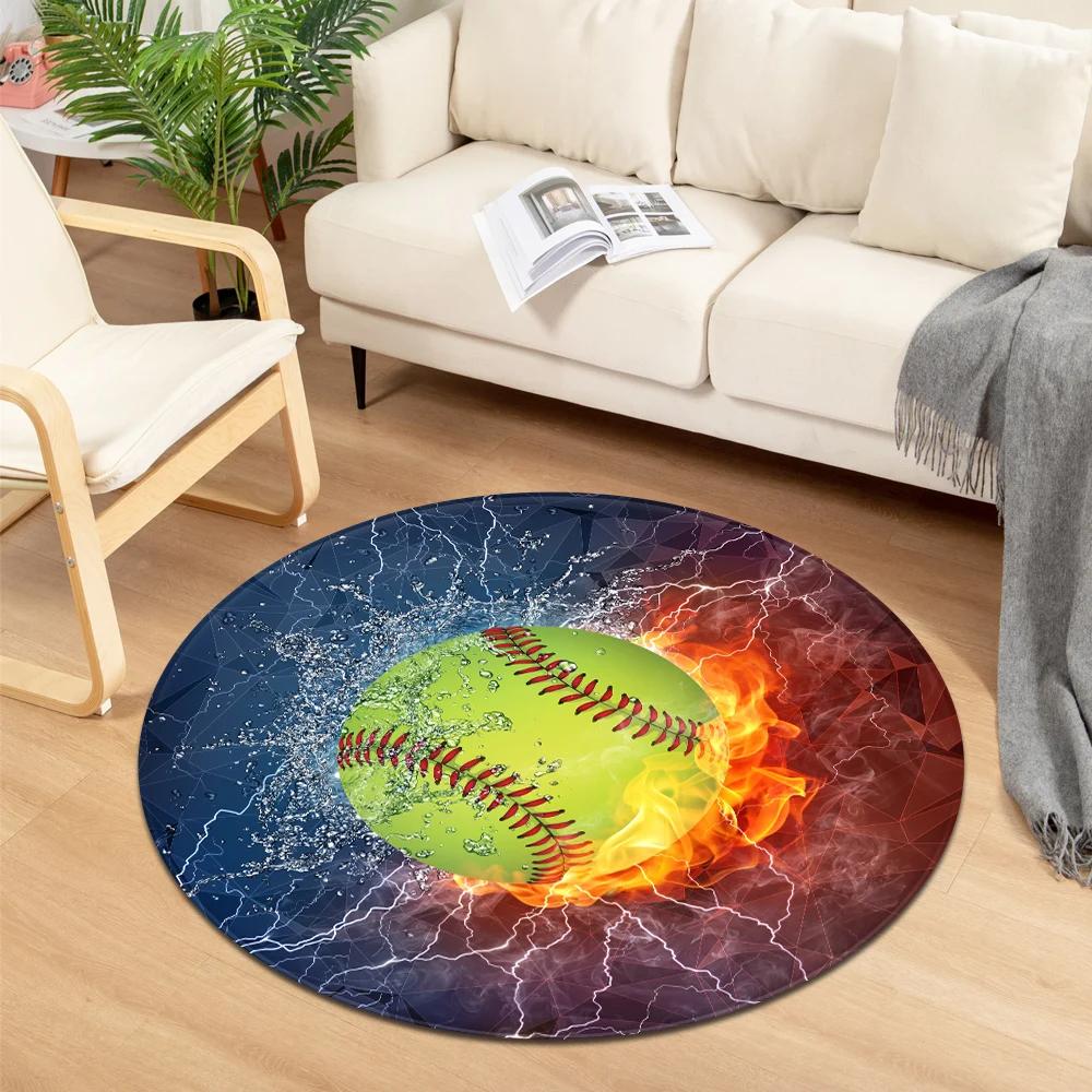 Tapis Rond Imprimé Sport de Balle Tapis Frais Eau et Feu pour Chambre d'Enfant Salon Paillasson Décoration Chaise de Jeu Tapis de Sol Antidérapant