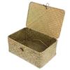 Straw Basket with Lid Rattan Woven Basket Desktop Clothes Sundries Storage Box for Bedroom Home Decor (L)