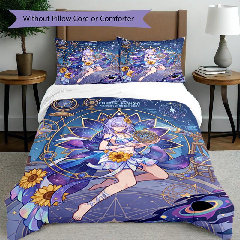 3pcs Duvet Cover Set (1*Duvet Cover + 2*Pillowcase, Without Core), Robin (Honkai Star Rail) Print Bedding Set, Bedroom Decor, All‑Season, Birthday Gif