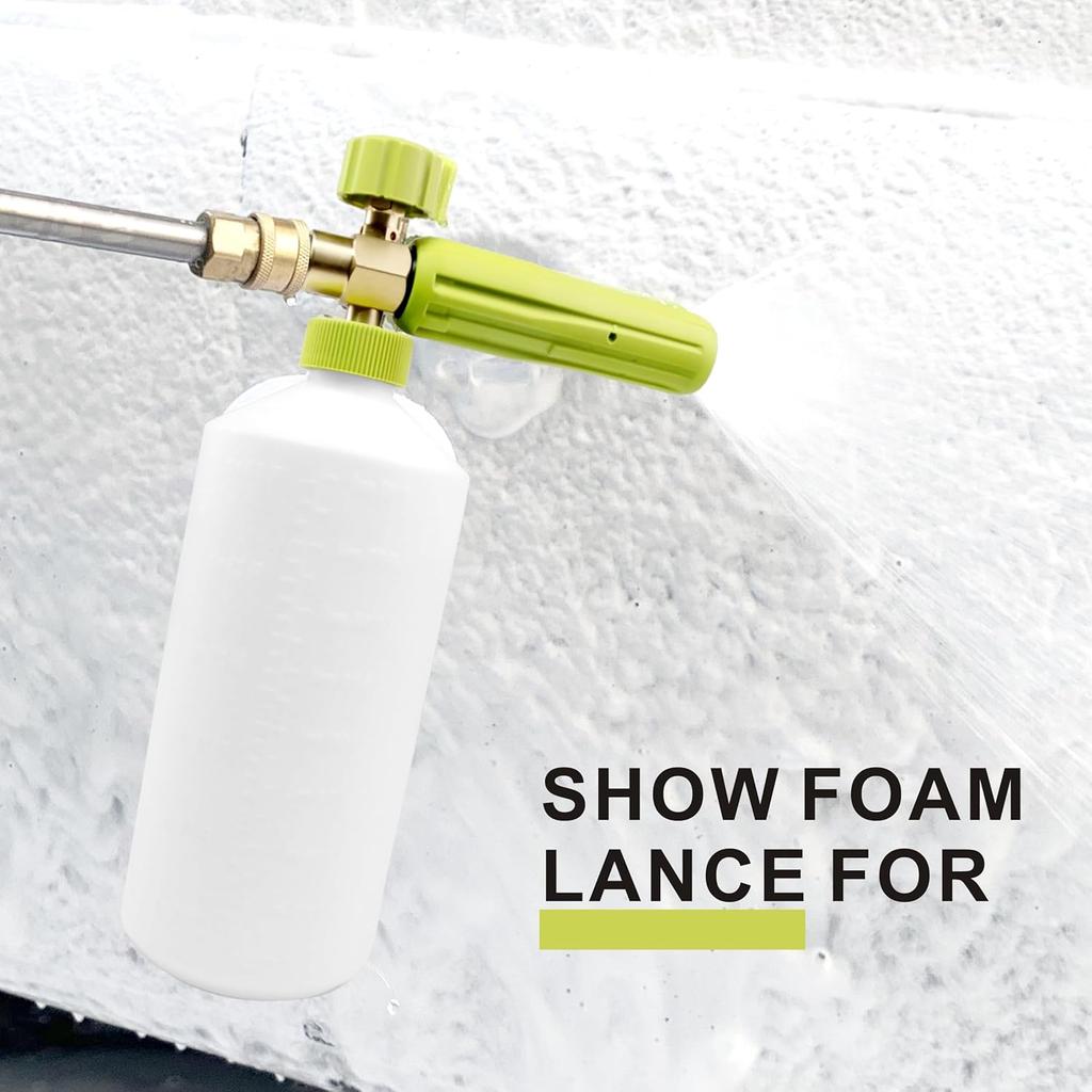 Foam Cannon 1 L Bottle Car Wash Snow Foam Lance With 1/4" Quick Connector Pressure Power Jet Washer Quick Release Adjustable Nozzle