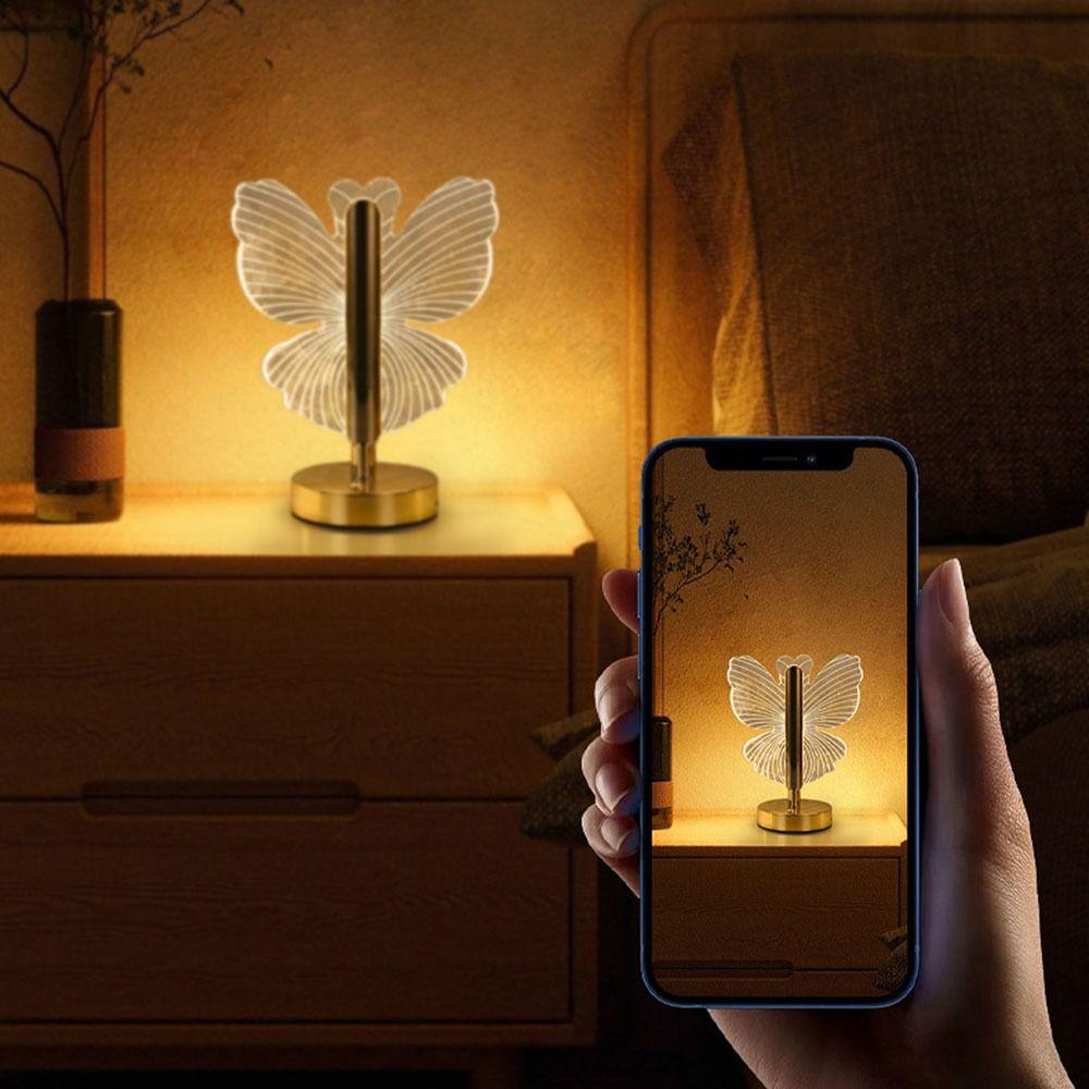3-Color Lighting Butterfly Desk Lamp Transparent Adjustable LED Table Lamp Atmosphere Light Ornaments Nordic Acrylic Night Light