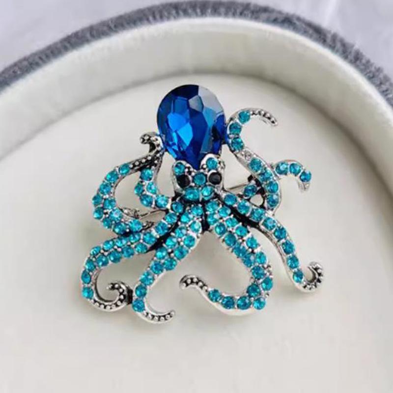

Fashion Exquisite Rhinestone Animal Octopus Brooches For Women Clothing Coat Accessries Gift синий