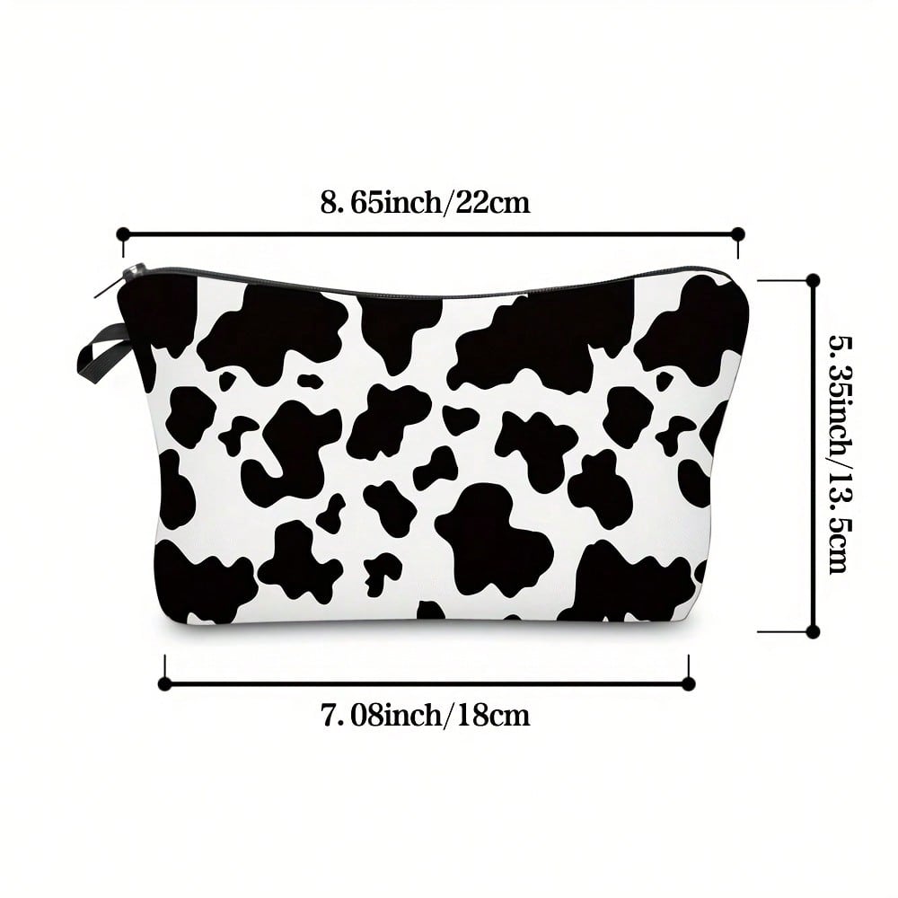 1pcs Fashionable Cowhide Polyester Makeup Bag With Zipper, Portable Toiletries And Storage Bag, A Must-Have Holiday Gift For Travel