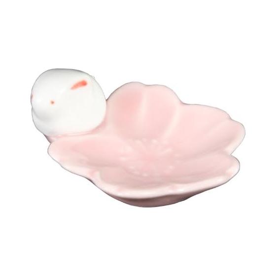 Hasamiyaki Sakura Rabbit Flower Chopstick Rest, Pink, 73359, Porcelain, Japan