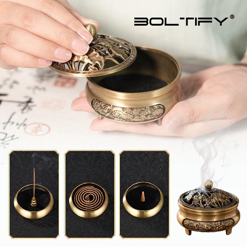 Retro Alloy Three-legged Incense Burner Base Set Incense Art Decorative Indoor/tea Room/soothing Purifying Aromatherapy Stove