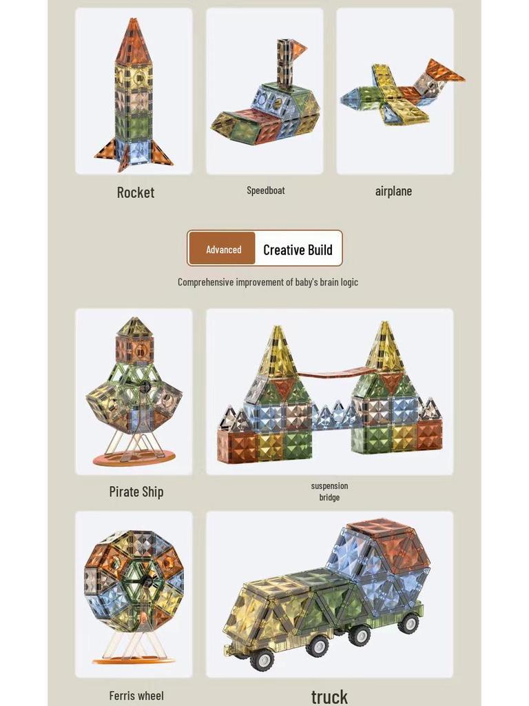 Children's 4D Colorful Magnetic Building Blocks - Strong, Educational Emerald Tiles