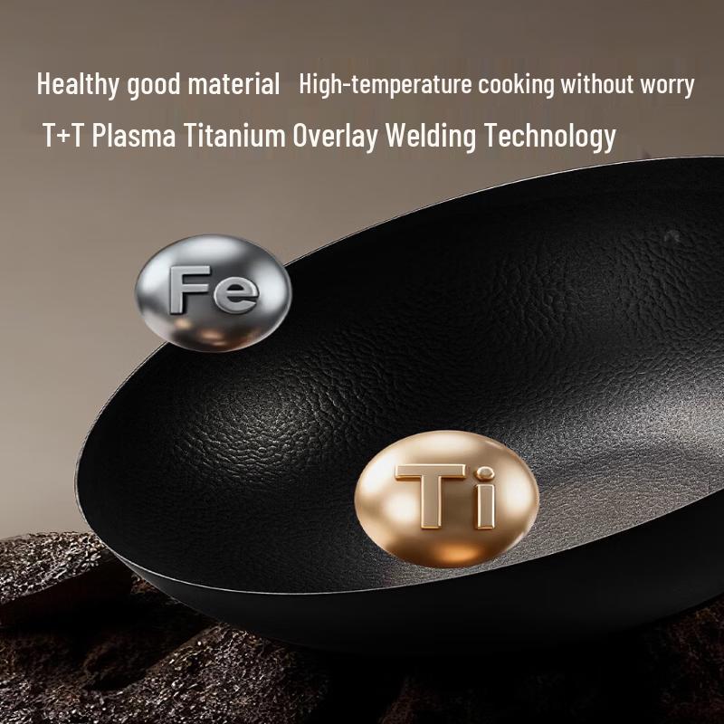 COOKER KING Titanium Forged Wrought Iron Wok with Flat Bottom, 30cm
