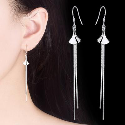 Silver Elegant Small Skirt Mid-Length Earrings Women's Simple Fashion Tassel Mori Style Lady Ear Rings
