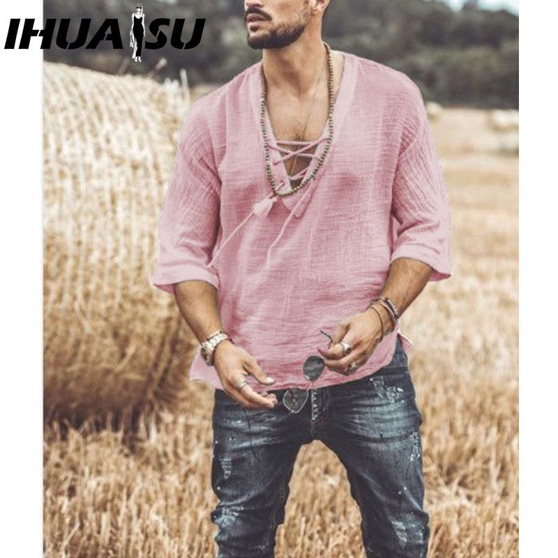 IHUASU Bavlněné tričko s krátkým rukávem Pánská móda Košile s volným polovičním rukávem Košile s potiskem