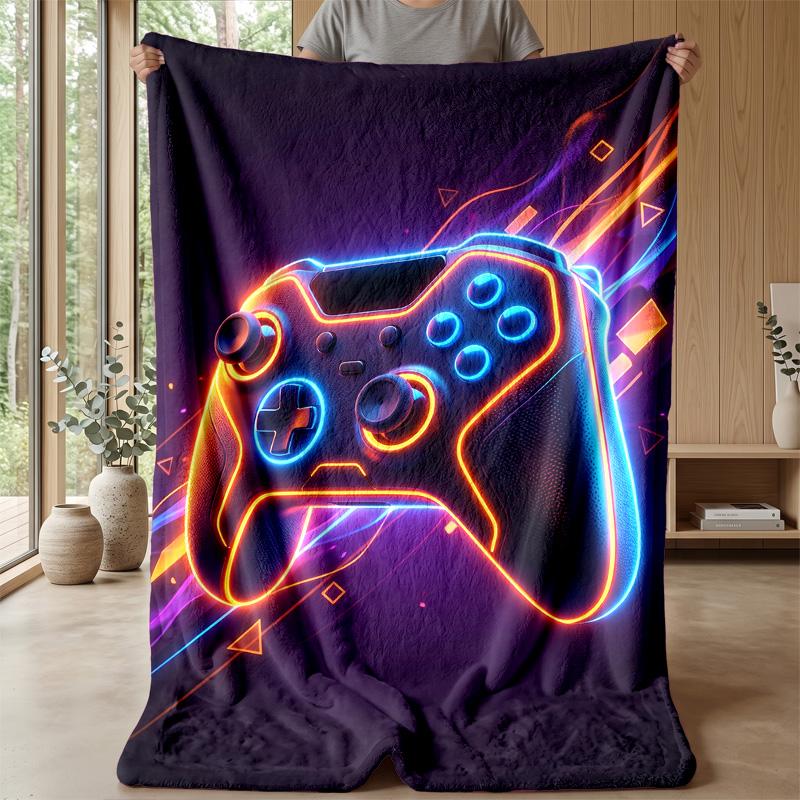 Neon Game Controller Theme blanket Lightweight Warm Flannel Blanket Decorative Throw Blanket for Home Decoration