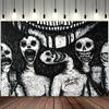 Gothic Horror Tapestry Monochrome Creepy Skull Human Body Sketch Wall Blanket for Grunge Dorm Decor