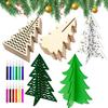 3D Unfinished Christmas Tree Silhouette Craft Set Wooden Christmas Tree Silhouette DIY Wood Tree Cutout With Colored Markers Set