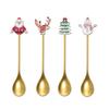 4PCS Christmas Cutlery Coffee Stirring Spoon 304 Stainless Steel Gold Cutlery Santa Dessert Spoon Christmas Gift Kitchenware