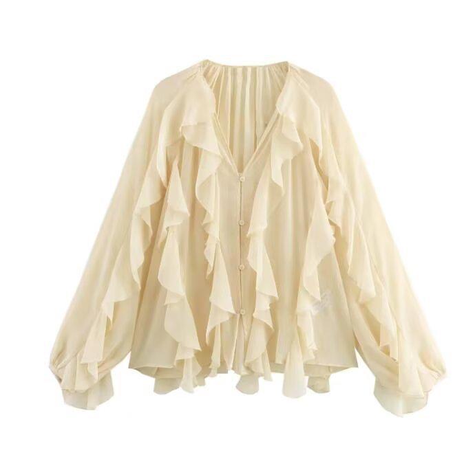 

Women s Spring/Summer Elegant V-Neck Long Sleeve Layered Shirt XS