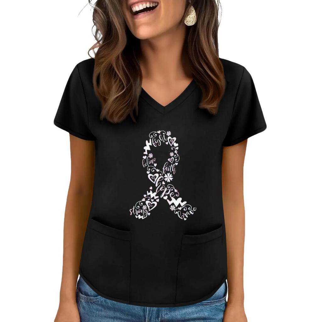 Women's V-Neck Short-Sleeve Pocketed Top With Side Slit