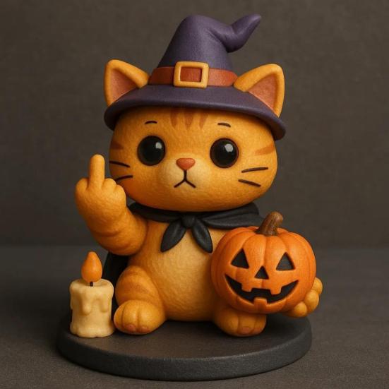 Halloween Cat Figurine Middle Finger Mini Cat Statue Desktop Wizard Hat Cat Ornament for Home Desk Shelf Mantel Party Decoration