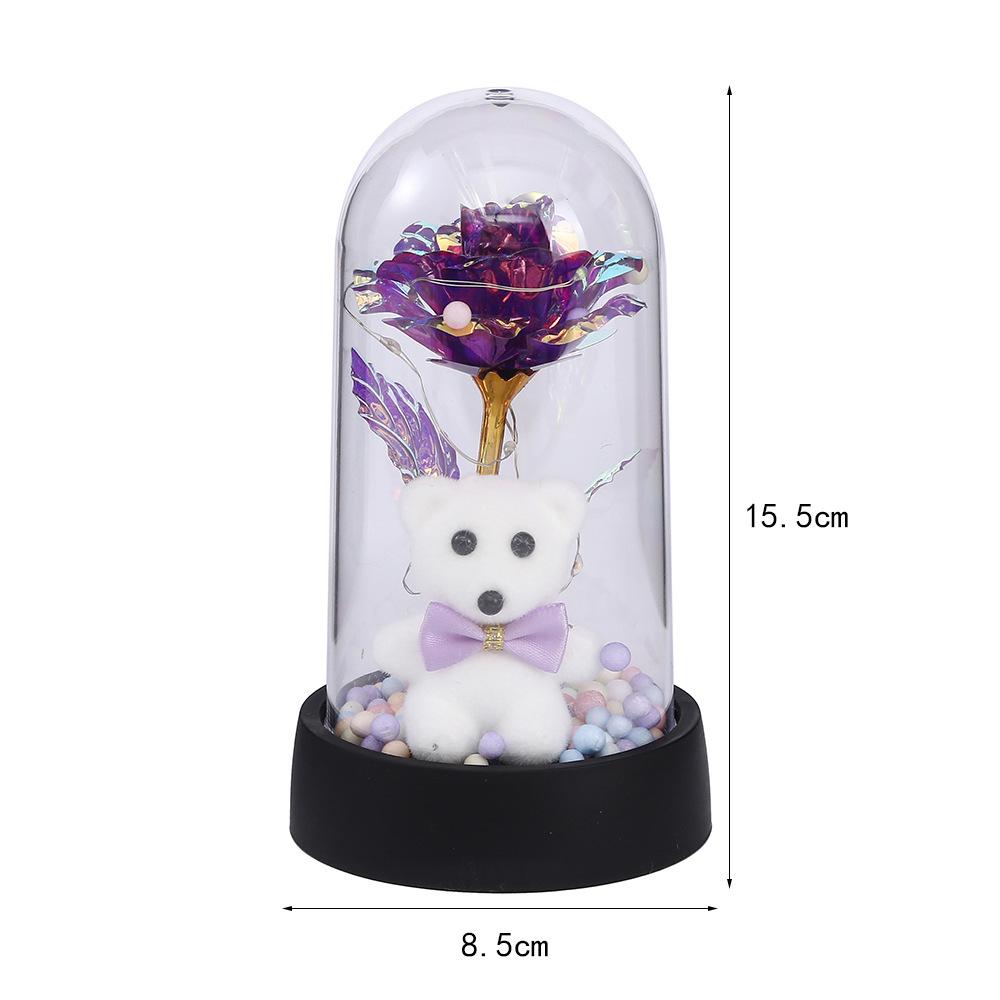 New glass cover simulation immortal flower bear doll desktop luminous ornament holiday atmosphere decorative gift