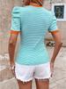 European American Chic Striped Puff Sleeve Round Neck T-Shirt for Women - Summer Thin Half Sleeve 