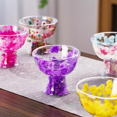 Double-walled Borosilicate Glass Dessert Cup, Hydrangea and Dried Flower Decorated Ice Cream Bowl, High-value Cold Drink Cup