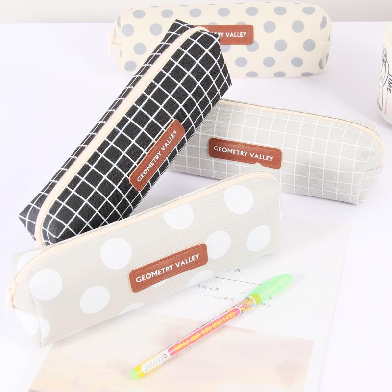 Korean Style Octagonal Plaid Canvas Pencil Case