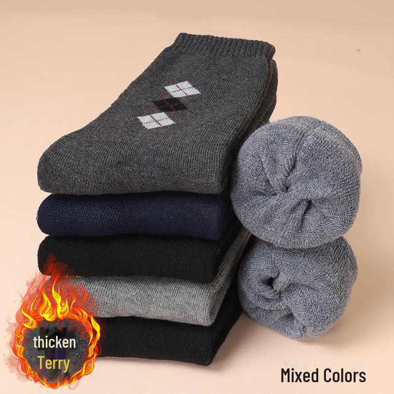 Men's Mid-Tube Velvet Thick Warm Socks (5-10 Pairs), Loose Totem Design for Autumn and Winter