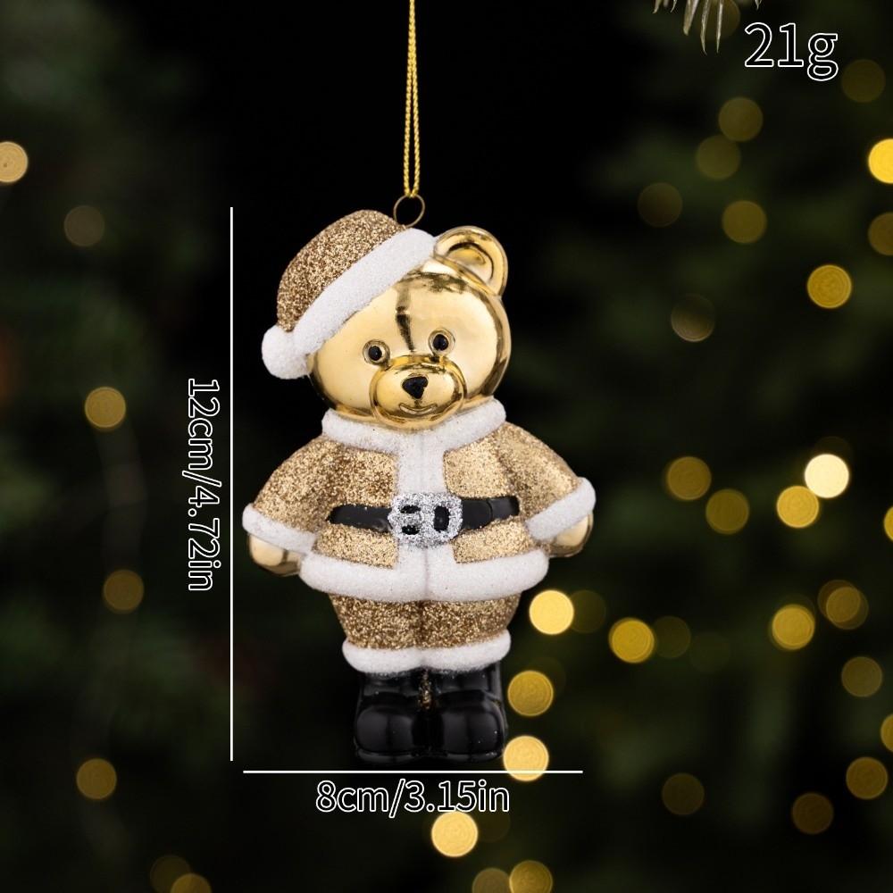 Electroplated Finish Christmas Bear Ornament Glitter Coated Xmas Tree Charm Window Display