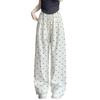 Women's Pants Elastic Waist Printed Tie Straight Draped Casual Pants Long Trousers