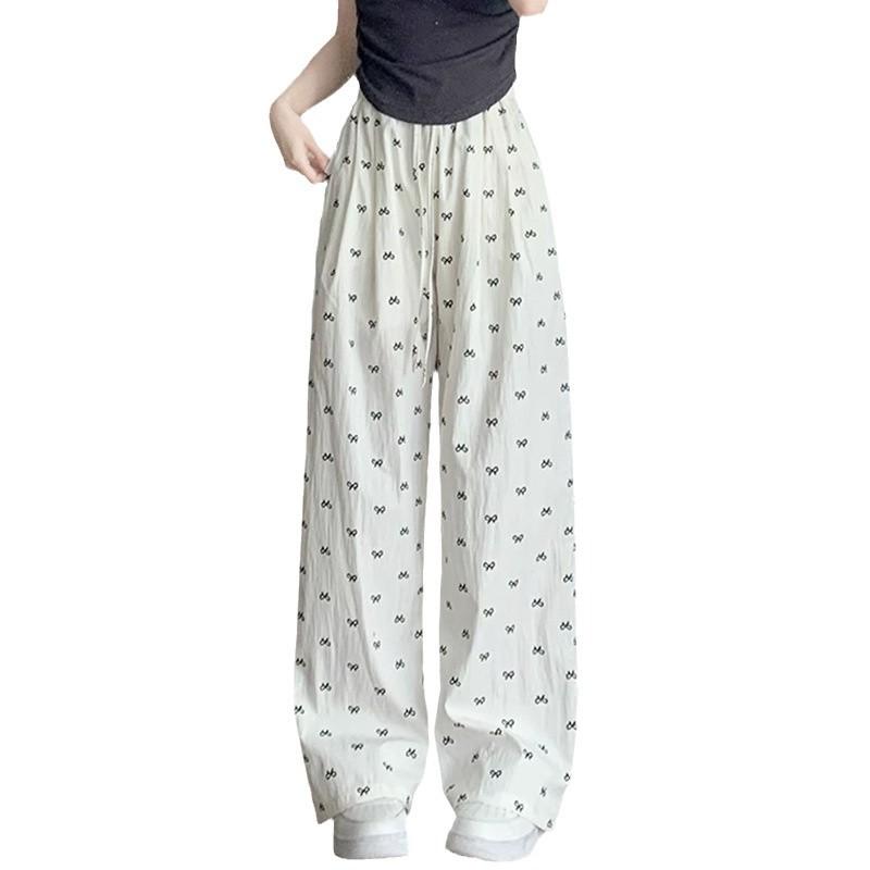 Women's Pants Elastic Waist Printed Tie Straight Draped Casual Pants Long Trousers