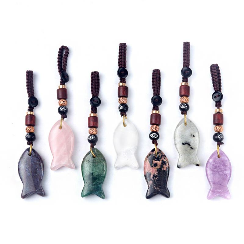 1PC Handmade Fish Keychain Boho Style Keychain Natural Crystal Agate Jewelry Crystal Keychain 38x20mm