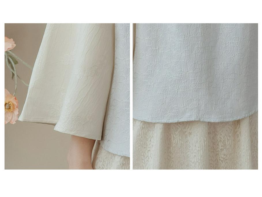 Zen Style Women's New Chinese National Set: Wide Sleeves Top & Lace Skirt.