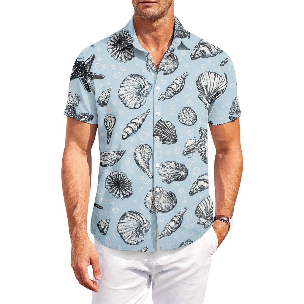 Men’s Hawaiian Print Short Sleeve Button Down Shirt Casual Outdoor Collared Summer Lightweight Relaxed Fit Top