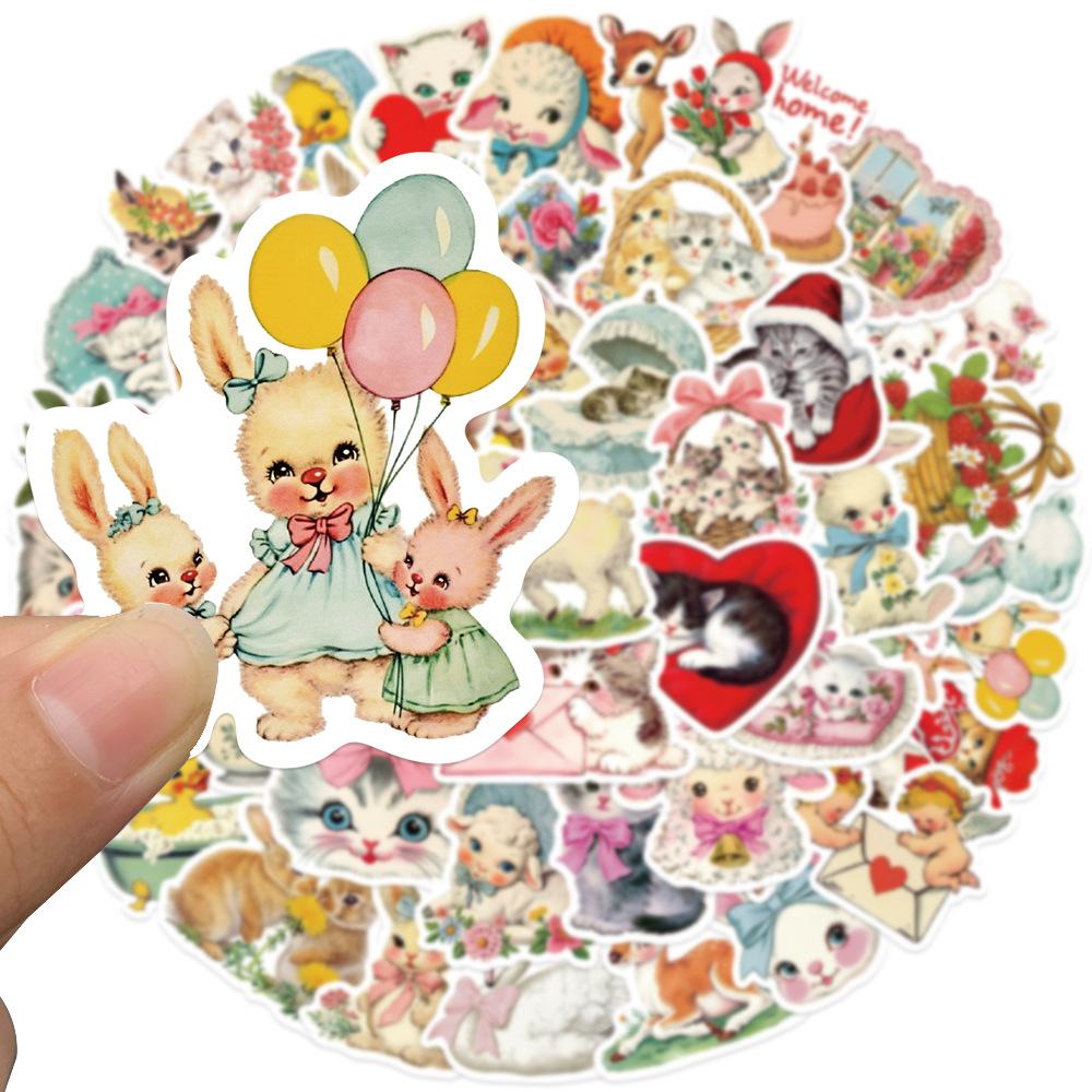 10/30/50pcs Retro Cartoon Animals Aesthetic Stickers Cute Graffiti Sticker DIY Water Bottle Phone Suitcase Decals Decoration Toy