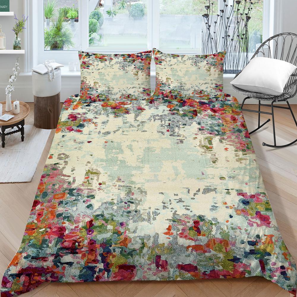 3D Family Bedding Single Double Bed Full Size Vintage Graphic Printed Bedding Geometric Pattern Pillowcase and Quilt Cover Washable Home Decoration