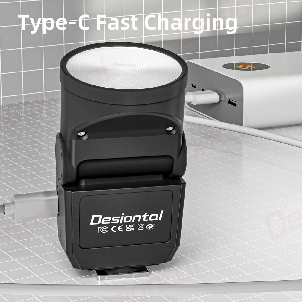 Desiontal F02 Mini Blesk k Fotoaparátu Standardní Patice Typu Hot-Shoe Nabíjení přes USB-C pro DSLR Fotoaparáty Sony Canon Nikon Panasonic Olympus