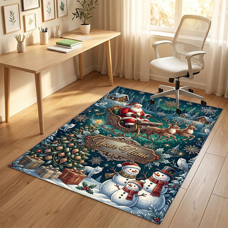 Christmas Theme Crystal Velvet Rug Personalized Custom Name Text Soft Floor Mat Home Decor
