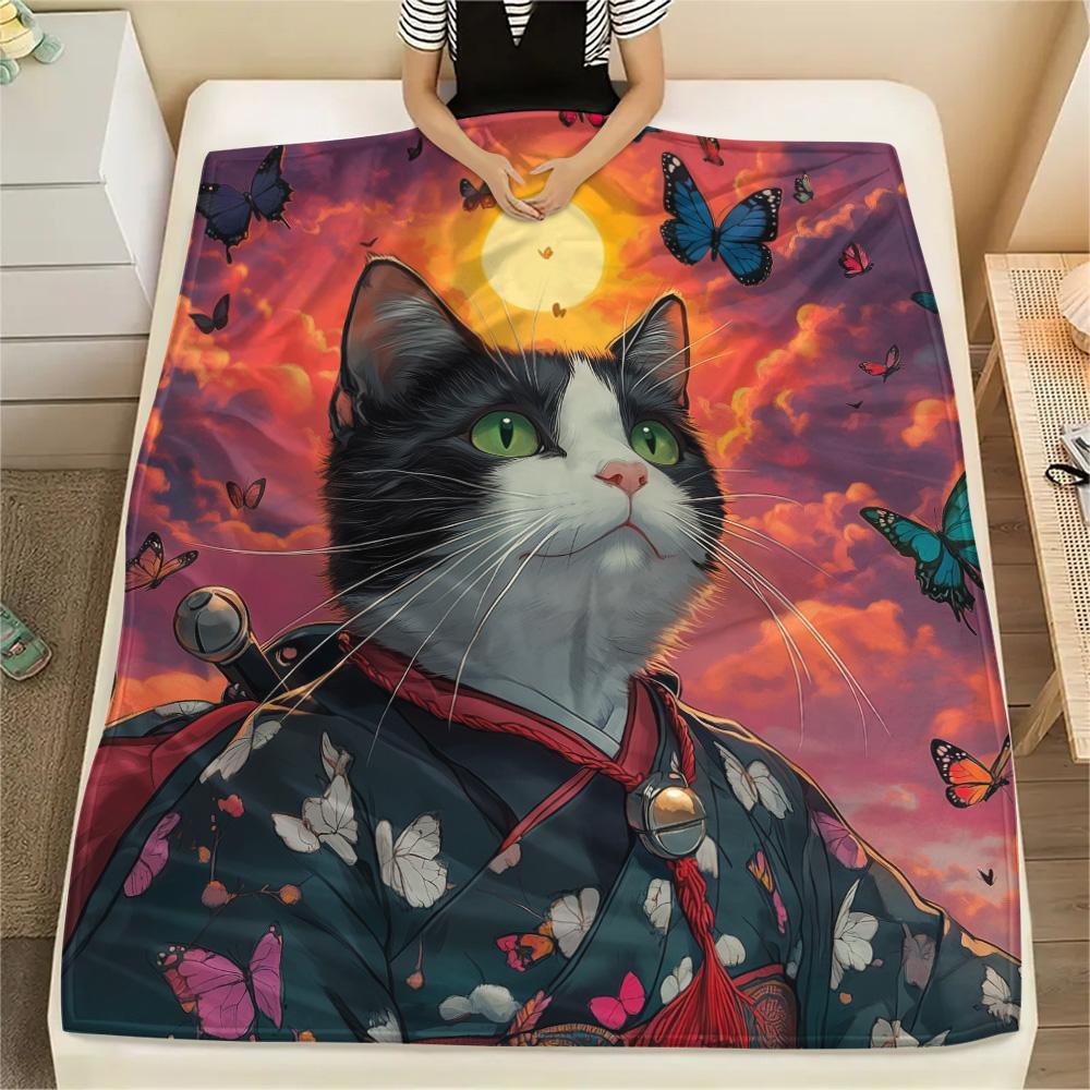Cats Print Flannel Blanket, High Quality Comfortable for All Seasons, Home Decor, Warmth and Comfort
