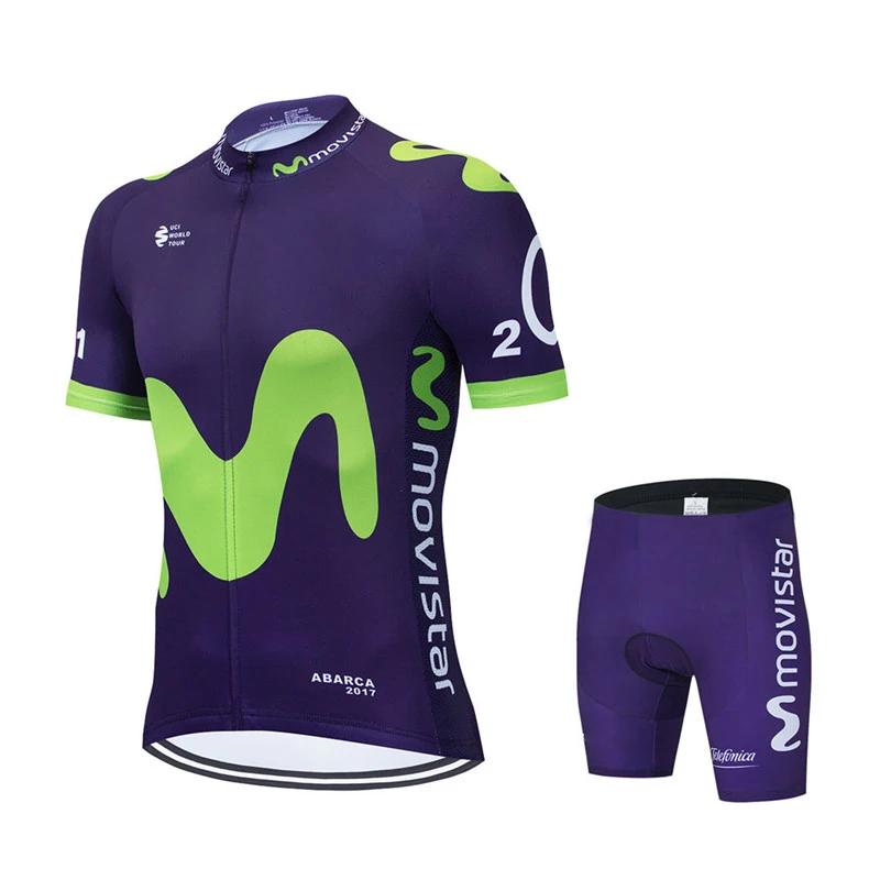 2025 Movistar Pattern Men Summer Cycling Clothing Breathable Clothes Kit Short Sleeve Bib Shorts MTB Ropa Ciclismo Maillot Wear