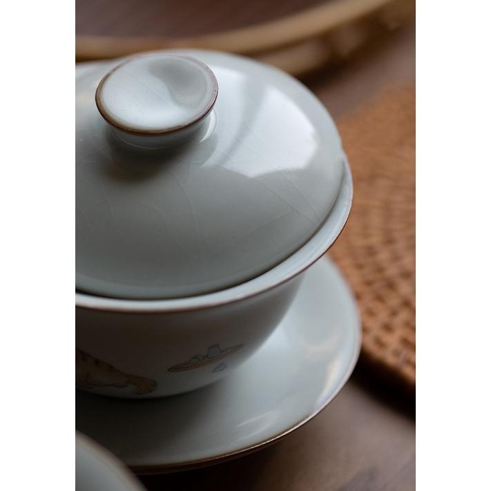 160ml Ru Kiln Covered Bowl Vintage Tea Brewing Bowl Ceramic Tea Serving Bowl