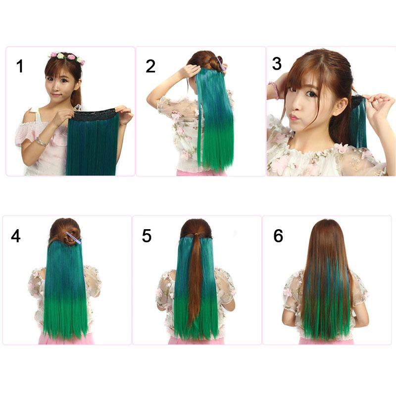 Highlighted Piano Color Hairpiece clip in hair extesnion one piece with 5Clips Long Wavy Hair Brown Red Blue colorful hair