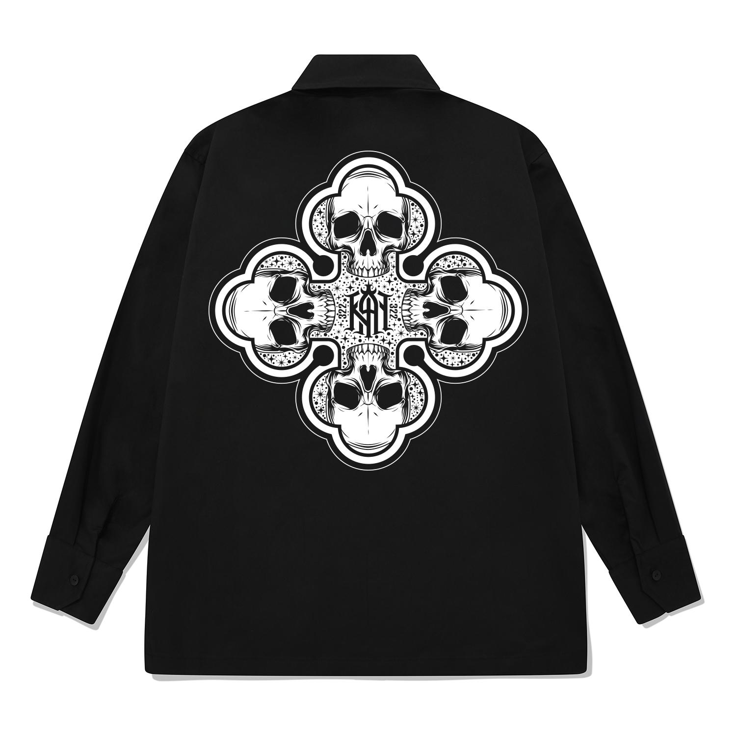 Khan 6312 Kylb0127 Skull Group 322 Long Sleeve Shirt Black Black/L