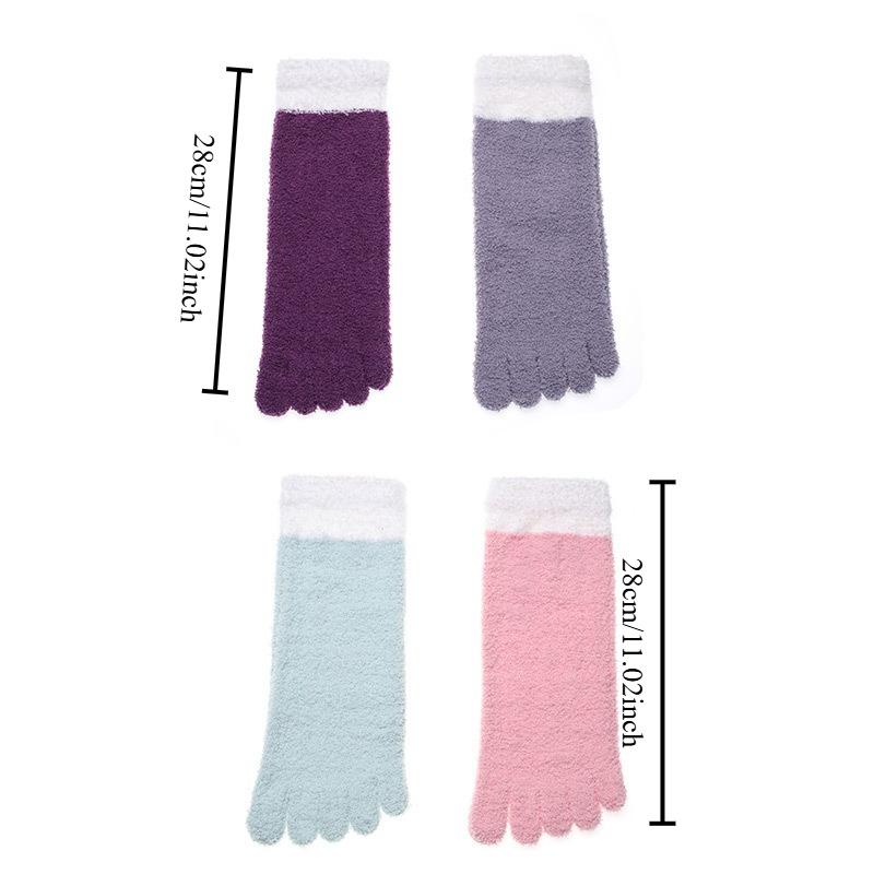 Women Winter Warm Coral Fleece Five Toe Towel Socks Non Slip Cozy Home Floor Sleep Wear Soft Comfortable Essential