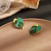 Customized Professional Design, Stainless Steel 18K Electroplating Real Gold Hollow Exaggerated Leaves Green Oil Stud Earrings Female