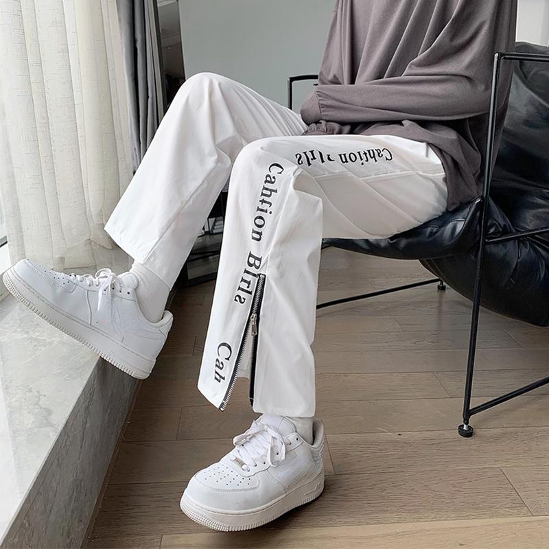 Streetwear Men Trousers Fashion Zipper Split Straight Men's Sports Cargo Pants