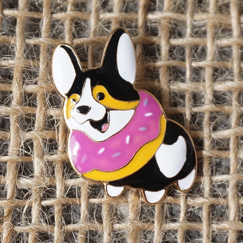 Colorful Enamel Pin of a Cute Corgi Puppy Wearing a Scarf BP8001