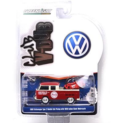 GREENLIGHT Scale Volkswagen Type 2 Double Cab Pickup 1920 Indian Scout Series 13 164 "V-Dub" "1968 & Motorcycle"